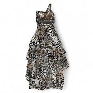Guess y2k animal leopard snake print beaded one‎ shoulder high low maxi dress 6